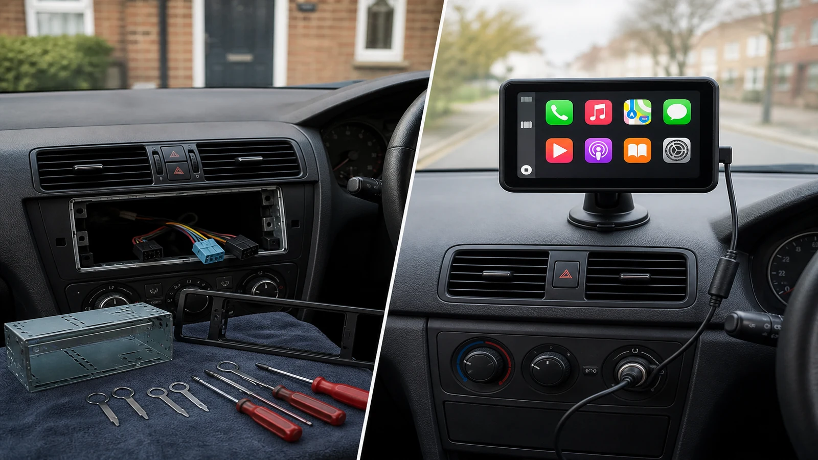 Halfords Stereo Fitting vs a Portable CarPlay Screen: UK Cost and Permanence